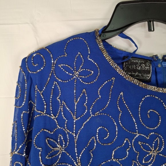 Vtg Jean for Joseph Le Bon Formal Dress Size 16 Blue Beaded Top‎ Flowy Skirt - Picture 8 of 16